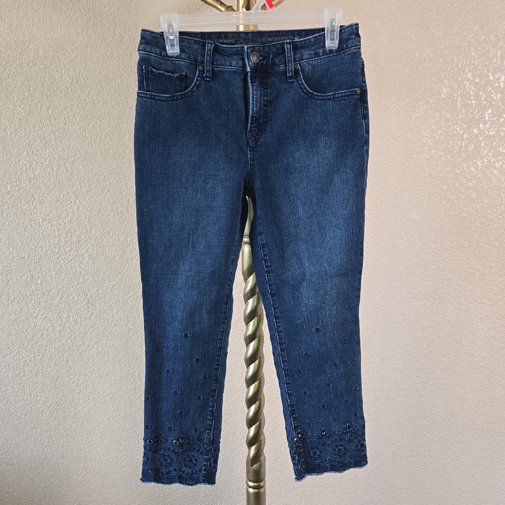 Chico's Dark Blue Cropped Jeans with Lace Detail
